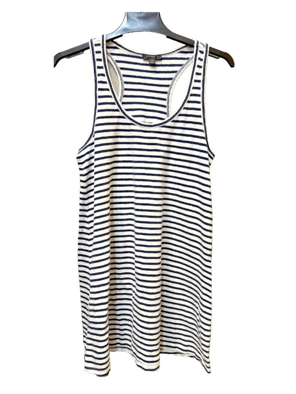 J. Crew Women's Sz M Navy Blue Striped Racerback Tank Dress 100% Cotton Beach